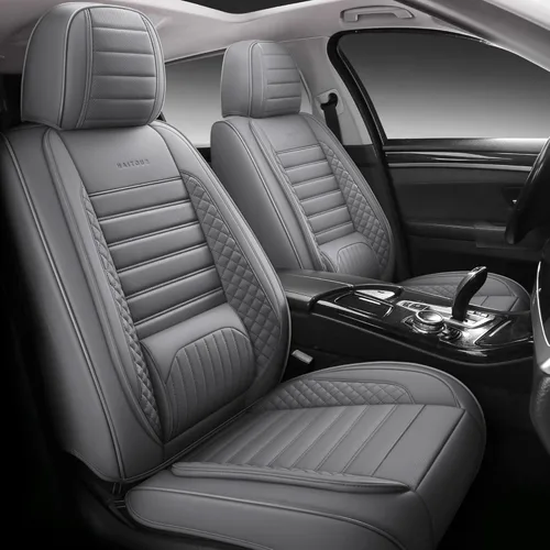 Miniatura 7 de Fundas de cuero de cobertura completa para asiento delantero de automóvil, 1 par, ajuste universal para la mayoría de automóviles, sedanes, XT04 Gris