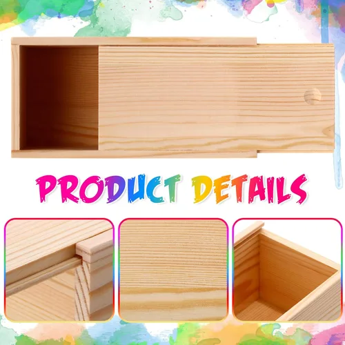 Miniatura 4 de Suzile 6 cajas de madera sin terminar con tapa deslizante, 7.87 x 3.94 x 3.15 pulgadas, caja de regalo pequeña de madera rectangular