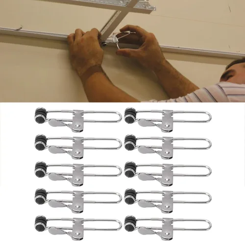 Plplaaoo Abrazaderas de rejilla de acción de palanca, paquete de 10 abrazaderas de acero inoxidable para azulejos de techo con cabeza de goma, clips