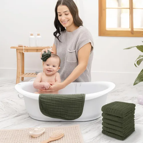 Miniatura 2 de Comfy Cubs - Toallitas de muselina para bebé, paquete de 10, trapos suaves de algodón, 6 capas, piel sensible, 10 x 10 pulgadas, tamaño grande