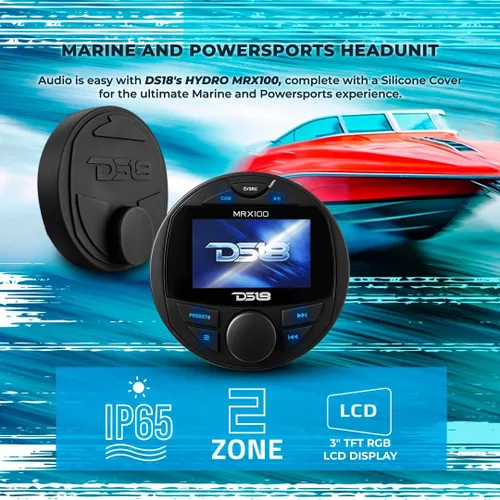 Miniatura 2 de DS18 MRX100 Marine Boat Head Unit - 2 zonas, salida de 4 voltios, RDS 4 x 50 vatios, pantalla de video TFT, sin reproductor de CD, audio Bluetooth
