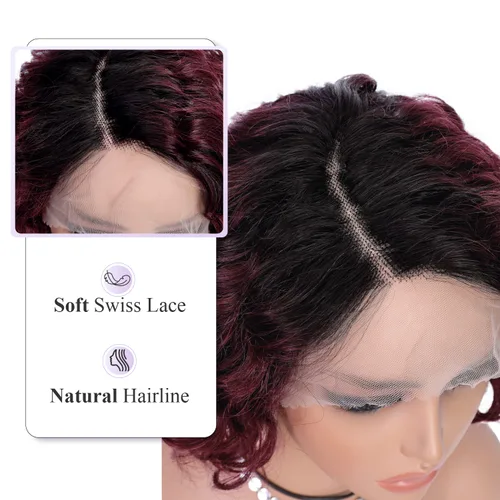 Miniatura 5 de WIGER Pelucas de cabello humano corto rizado, estilo Bob, peluca de cabello castaño corto rizado con encaje frontal para mujeres negras, 8 pulgadas