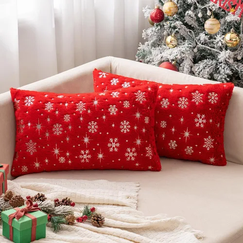 Miniatura 24 de MIULEE - Juego de 2 fundas de cojín decorativas de Navidad, hechas de piel sintética suave con copos de nieve plateados y brillantina, para Verde