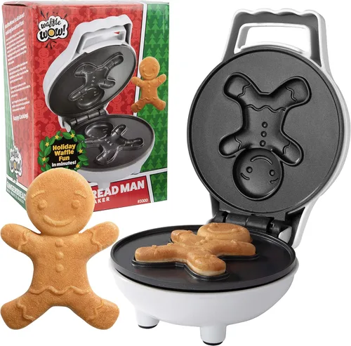Mini Waflera Hombre de Jengibre - Haz que esta Navidad sea Especial para los Niños con Plancha de Wafles Festiva de 4", Electrodoméstico Eléctrico