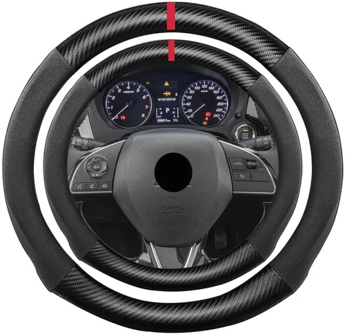 Miniatura 15 de Funda de volante de ante con fibra de carbono de K LAKEY, compatible con Porsche 718 Boxster Cayman 911 Panamera Macan Cayenne de 15 pulgadas, cuero