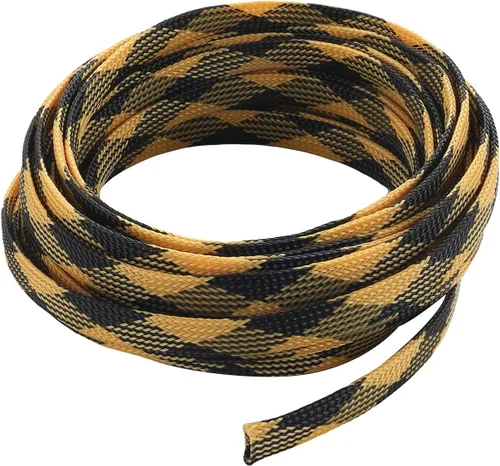 Miniatura 15 de Bettomshin Manga de gestión de cables negra y amarilla, 0.63 pulgadas de ancho, protector de cable PET ignífugo de 16.4 pies (16.4 ft)