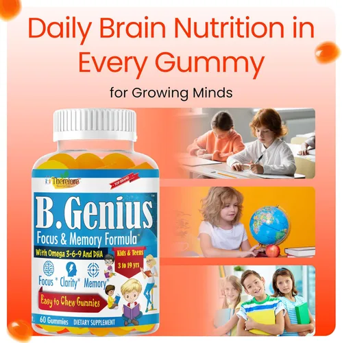Miniatura 4 de B.Genius - Gomitas Omega 3 6 9 Focus para niños y adolescentes, gomitas Omega sin aceite de pescado para niños, salud cerebral y apoyo cognitivo