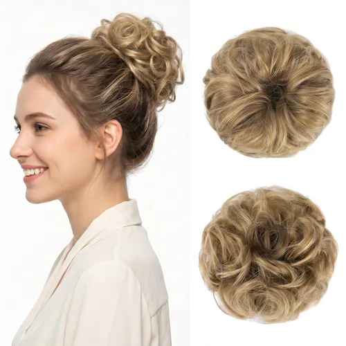 Miniatura 12 de Moño desordenado grande y desordenado, moño ondulado, rizado, coleteros gruesos, extensiones de cabello para mujeres y niñas, color marrón jengibre