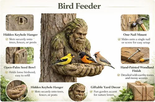 Miniatura 2 de Bigfoot - Comedero para pájaros de árbol – Sasquatch Big Foot Birdfeeder – Escultura de alimentación de pájaros de invierno estatua de jardín