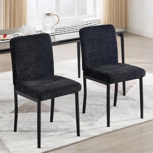 Miniatura 10 de Juego de 2 sillas de comedor, modernas sillas de comedor Parsons de tela tapizada, sillas de cocina sin brazos con patas de metal y asiento