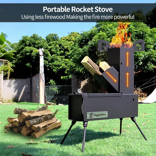 Miniatura 5 de Estufa de cohete portátil plegable de leña para acampar para cocinar al aire libre, picnic, barbacoa, caza, pesca, estufa de cohete de bolsillo