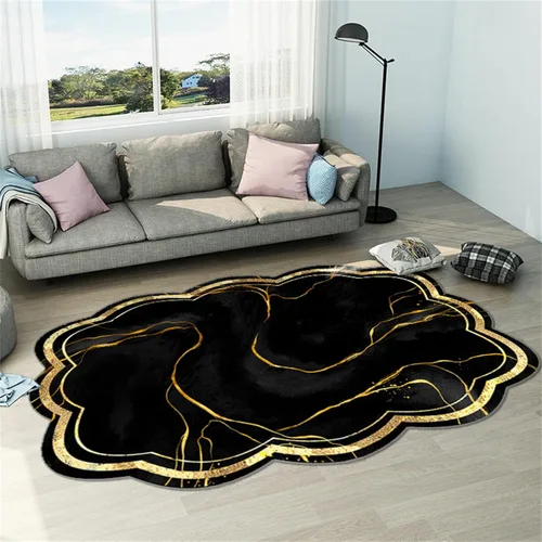 Miniatura 19 de Alfombra de área de mármol negro dorado y gris, 2 x 3 pies, alfombras impresas con patrón geométrico moderno, alfombra decorativa