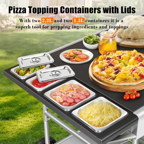 Miniatura 2 de Mesa de Horno de Pizza con Estación de Adiciones, Carro de Horno de Pizza al Aire Libre, Mesa de Parrilla para Exterior, Carro de Parrilla, Carro