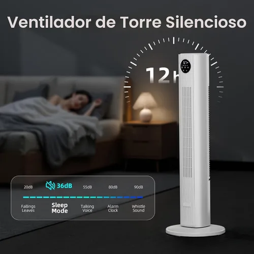Miniatura 5 de Antarctic Star Ventilador de Torre Portátil Ventiladores de Piso Oscilante 85° Ventilador Silencioso de Enfriamiento Temporizador 12H Control Remoto