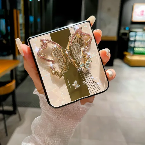Miniatura 2 de Omio - Funda diseñada para Samsung Galaxy Z Flip 5 con soporte, bonito diseño de mariposa 3D con purpurina brillante, diseño de mariposa 3D, TPU
