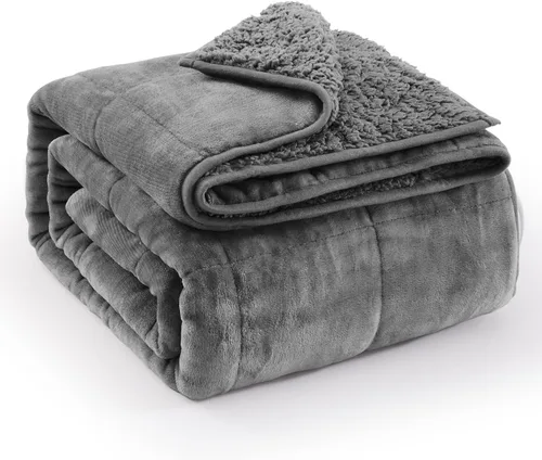 Miniatura 15 de Manta con Peso de Vellón Sherpa para Adultos Excelente para Dormir, 15 libras de Doble Cara Suave y Difusa Mantas Pesadas para Sofá Cama Sofá