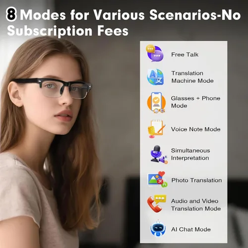 Miniatura 2 de Lentes inteligentes AI para hombres y mujeres con GPT de chat, lentes de traducción Bluetooth (más de 165 idiomas y acentos), lentes que cambian