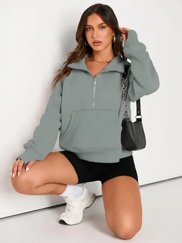 Miniatura 4 de AUTOMET Sudaderas con media cremallera para mujer, sudadera corta de vellón con cremallera de un cuarto, sudaderas con capucha para el otoño, a