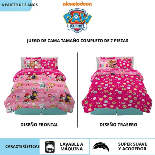 Miniatura 3 de Franco - Juego de ropa de cama para niñas Patrulla Canina, edredón y sábanas supersuaves con funda, 7 piezas, tamaño matrimonial, producto
