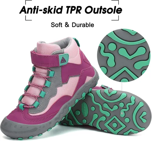 Miniatura 6 de Mishansha - Botas de senderismo para niños y niñas, longitud hasta el tobillo, resistentes al agua, antigolpes, antideslizantes, atléticas, para uso