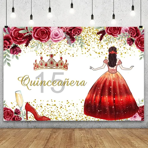YongFoto Telón de fondo de quinceañera de 5 x 3 pies para quinceañera de cumpleaños de 15 años, corona floral de rosa, fondo de cumpleaños de