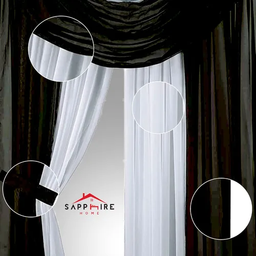 Sapphire Home Cortinas traslúcidas – Juego de 4 paneles de dos tonos con cenefa y alzapaños, 55 x 63 pulgadas, cortina ligera filtrante de luz para