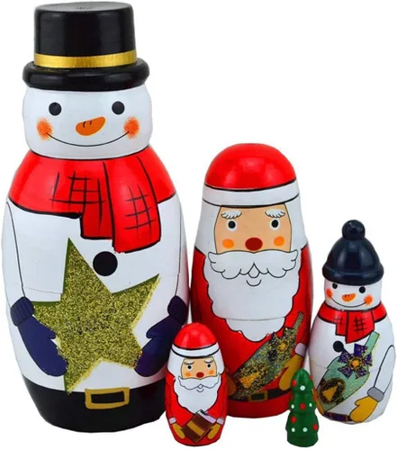 Konrisa 5 muñecas anidables de Papá Noel, muñeco de nieve, Matryoshka, muñecos de anidación para niños y adultos, figuras hechas a mano de madera,