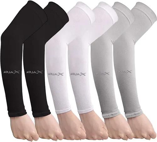 Miniatura 6 de Bacophy 3/6 pares de mangas refrescantes con protección UV para mujeres y hombres, cubierta de brazo UPF 50 3 pares negro+gris+blanco