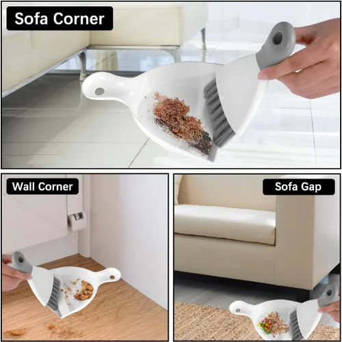Miniatura 5 de Juego de mini recogedor y cepillo, cepillo de limpieza portátil de mesa y recogedor, combo de barrendero de migas para mesa de comedor con cerdas