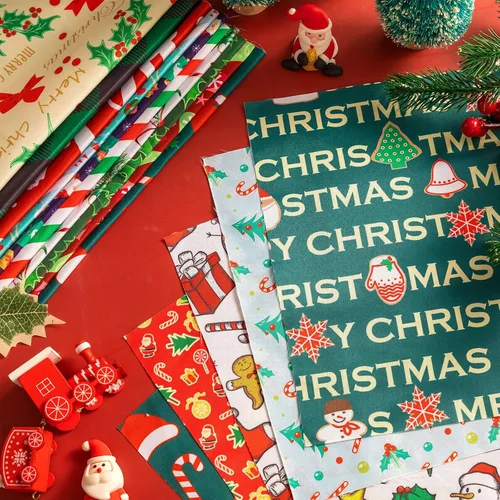 Miniatura 4 de Shimeyao 60 Piezas Paquetes de Tela de Navidad Costura Acolchado Muñeco de Nieve Papá Noel Alce Copo de Nieve Estampado Cuartos Gruesos Cuadrados