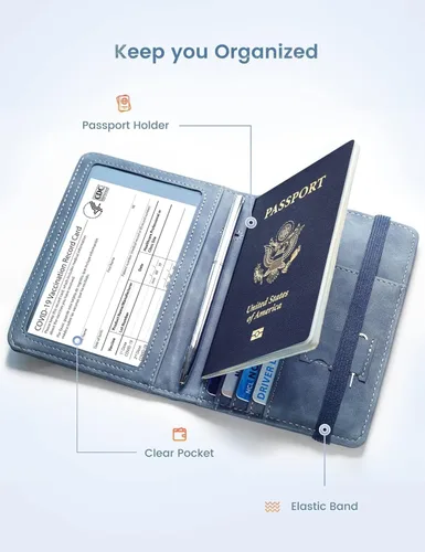 Miniatura 5 de Mymazn Portatarjetas de pasaporte y vacunación Combo de portatarjetas para pasaporte y cartera de viaje con tarjetero de vacunación, funda