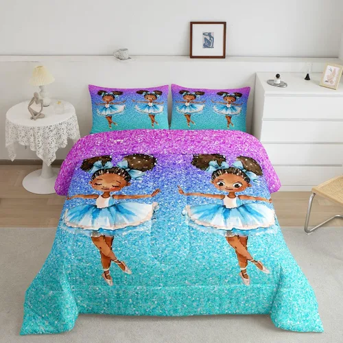 Miniatura 120 de Erosebridal Juego de ropa de cama de princesa de ballet, tamaño Queen, juego de edredón de 3 piezas para niñas bailarinas de ballet, lindo juego