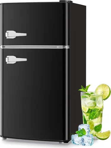 Miniatura 12 de Mini refrigerador con congelador, frigorífico pequeño, doble puerta, soporte para bebidas laterales, estantes de vidrio ajustables, cajón de Blanco