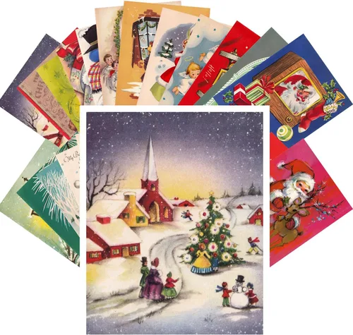 Miniatura 8 de PIXILUV Paquete de Tarjetas Postales 24 piezas - Tarjetas de Felicitación Vintage de Navidad con Santa - Reedición