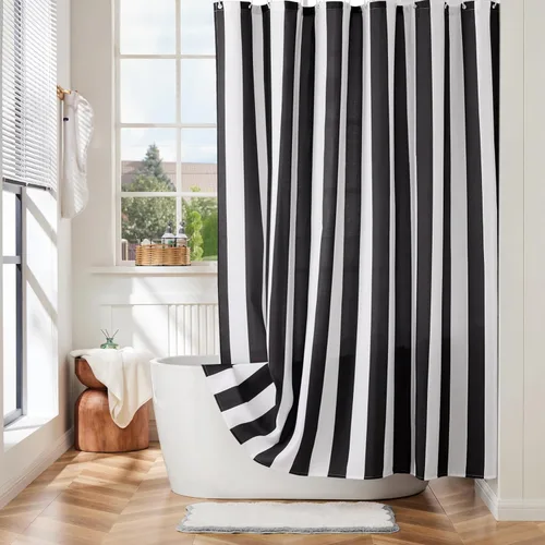 Ohocut Cortina de ducha vertical a rayas, bonita cortina de ducha retro vintage a rayas, tela de poliéster impermeable, cortina de baño moderna para