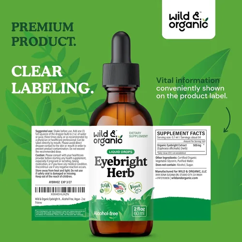 Miniatura 9 de Wild & Organic Eyebright - Tintura de hierbas - Soporte para los ojos con suplemento Eyebright - Gotas líquidas de extracto de eufrasia dietética