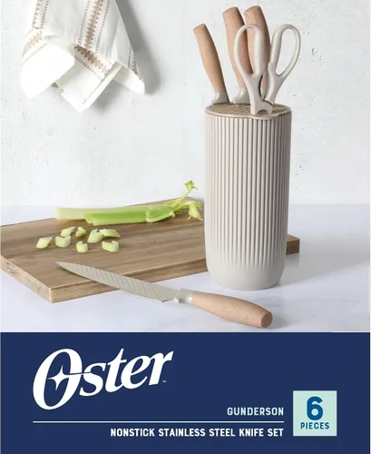 Miniatura 2 de Oster Gunderson Juego de Cuchillos de Cocina de 6 Piezas con Bloque, Juego de Cuchillos de Cocina de Acero Inoxidable con Cuchillas Afiladas