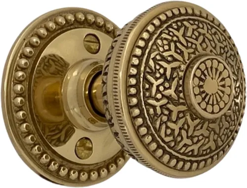 The King's Bay Small Beaded Round Rosette Privacy Set in Polished Brass - Select Door Knobs (Rice)