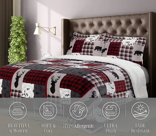 Miniatura 2 de Elegant Comfort Edredón Sherpa de 2 Piezas Winter Lodge-Patch, Suave, Acogedor y de Calidad Duradera, Peso Pesado Reversible Alternativo al Plumón