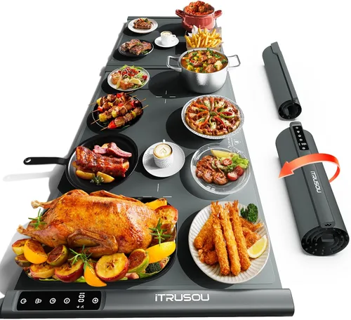 Miniatura 11 de iTRUSOU Estera de Calentamiento de Alimentos 25.2x16 – Bandeja Eléctrica Enrollable Extensible con 7 Ajustes de Temperatura, Temporizador de 99H,℃/℉