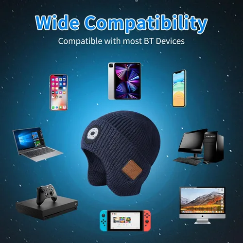 Miniatura 51 de Gorro Bluetooth con auriculares ligeros e inalámbricos, micrófono integrado y altavoces estéreo mejorados con música
