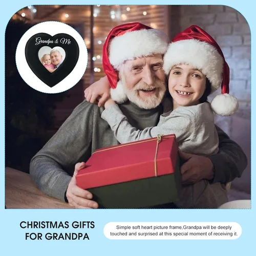Miniatura 4 de PETCEE Marco de Fotos de Abuelo y Yo - 4 x 4 Corazón Recuerdo de Navidad Regalos para Abuelo Marco de Fotos de Cuero Suave Regalos de Navidad Acción