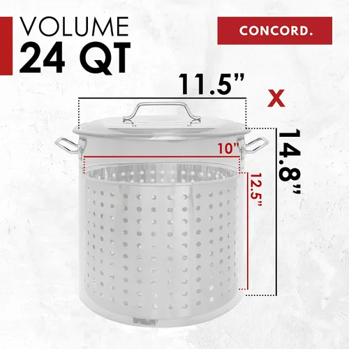 Miniatura 5 de CONCORD Olla de acero inoxidable con cesta de vapor. Utensilios de cocina ideales para hervir y cocinar al vapor (24 cuartos de galón)