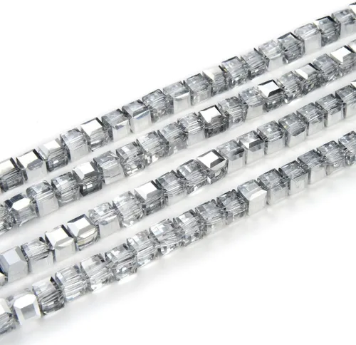 Miniatura 22 de 2 hebras checas de cristal en forma de cubo facetado sueltas cuentas espaciadoras a granel 0.236 in (0.24 pulgadas) Peridot Shimmer (190-196 piezas)