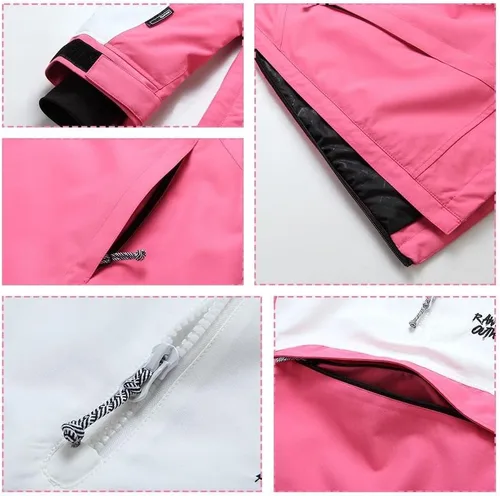 Miniatura 13 de RIUIYELE Traje de esquí para mujer, chaqueta y pantalones de snowboard para deportes al aire libre, traje de nieve con aislamiento impermeable