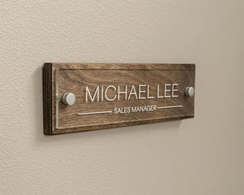 Miniatura 2 de Placa de identificación para pared o puerta, letrero de nombre para oficina (madera espresso)
