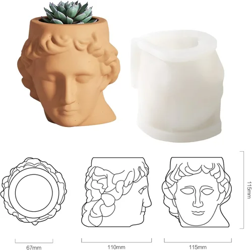 Miniatura 2 de Molde de maceta de estatua 3D, molde de jarrón de cemento para regalos de cumpleaños, decoración de oficina en casa y herramientas de fabricación