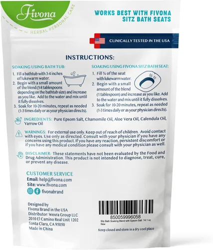 Miniatura 8 de Hemorrhoid Care Postpartum Care Alivio del quiste de Bartholin – FIVONA Sitz Bath Salt Natural Mezcla de Epsom con aceites esenciales Soak – 14.1 oz