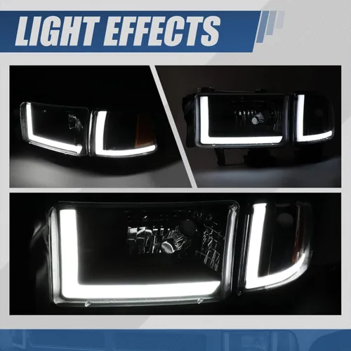 Miniatura 8 de Auto Dynasty Conjunto de Faros LED DRL Compatible con Dodge Ram 1500 2500 3500 de 1994-2002, 4 Piezas Faros Halógenos de Repuesto con Doble Luz