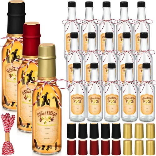 Miniatura 13 de Tioncy 16 botellas vacías de extracto de vainilla para botella de vidrio casera con tapa, banda retráctil, calcomanía, manualidades, regalo de boda